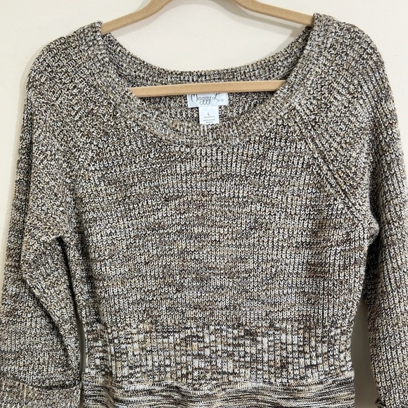 MAGGY L Scoop Neck Cuffed Sleeve A-Line Marled Sweater Dress Neutral Fall Size L - Picture 8 of 13